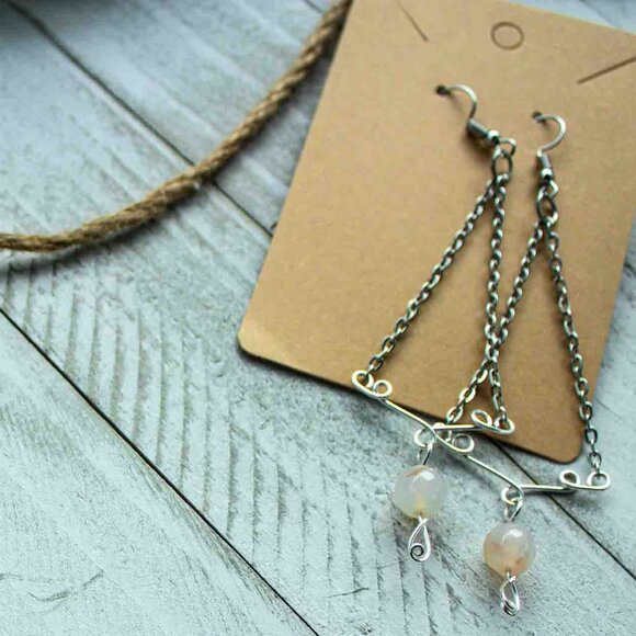 Triangle Chain Dangle Earrings with Stainless Steel Chain - Picture 5 of 13